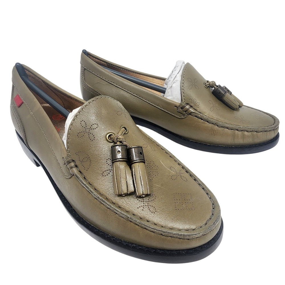 Marc Joseph New York Olive Green Womens Leather Tassel Loafers Perforated Size 5